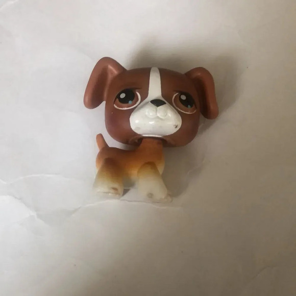 LPS Littlest Pet Shop Brown & White Boxer Dog Puppy loose figure - Picture 1 of 3